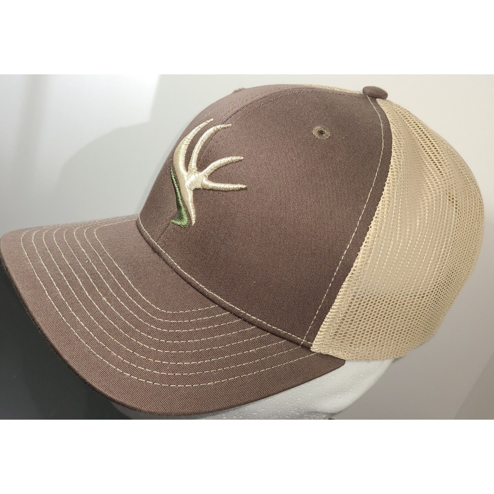 Elk Antlers Embroidered Baseball Cap Adult Strapback Brown Tan Snapback Trucker - Picture 2 of 8